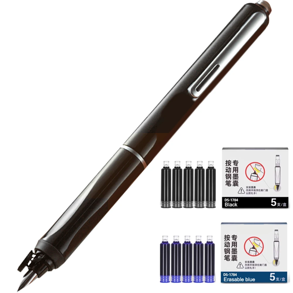 

Выдвижная перьевая ручка с тонким наконечником 0,38 мм (включает 5 черных 5 картриджей с синими чернилами), не протекает, гладкие письменные принадлежности, офисные принадлежности