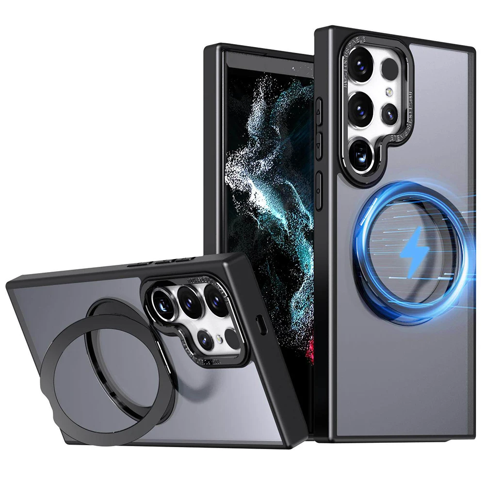 

For Samsung Galaxy S26 S26 Plus S26 Ultra Magnetic 360° Rotating Kickstand Military Shockproof Translucent Case