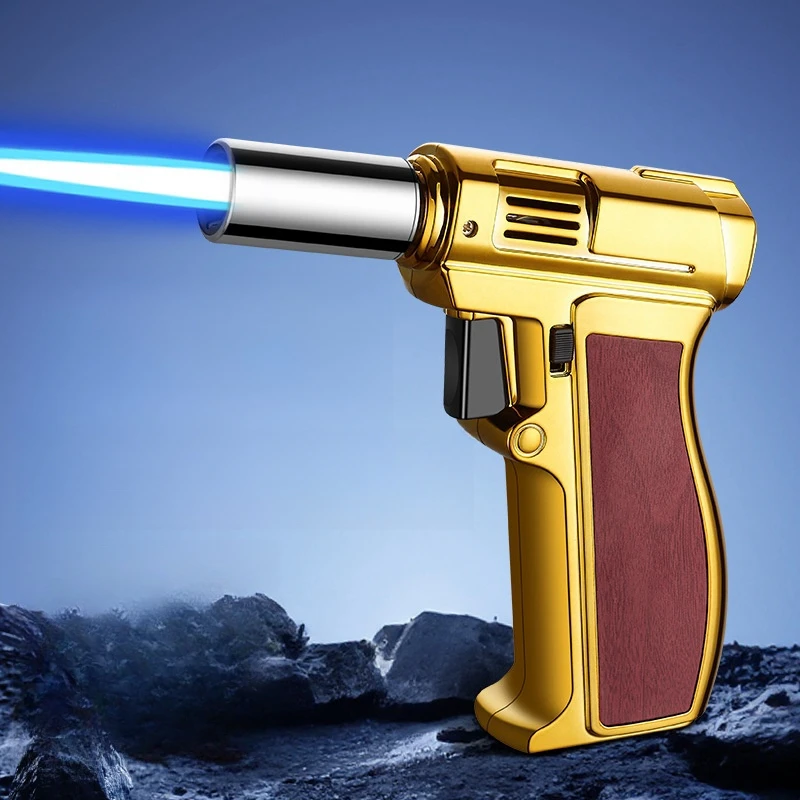 New Metal High Fire Spray Gun Windproof Jet Blue Flame Gas Lighter Safety Lock Switch Outdoor Camping BBQ Kitchen Cigar Lighters - view 6