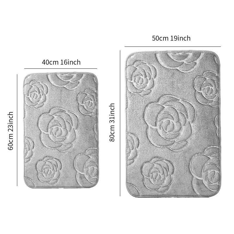 Rose Bath Mat Bathroom Rug Quick Dry Non Slip Area Mat Coral Fleece Bath Floor Mat Soft Absorbent Washable Carpet Shower Doormat