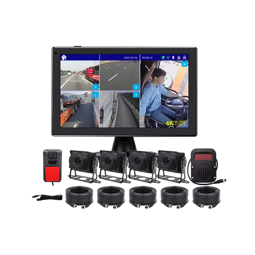 

10,1-дюймовый интеллектуальный автомобильный видеорегистратор 5-канальный с сенсорным экраном, 1080p, камера заднего вида AHD, распознавание лиц, предотвращение столкновений, помощь при парковке в слепых зонах