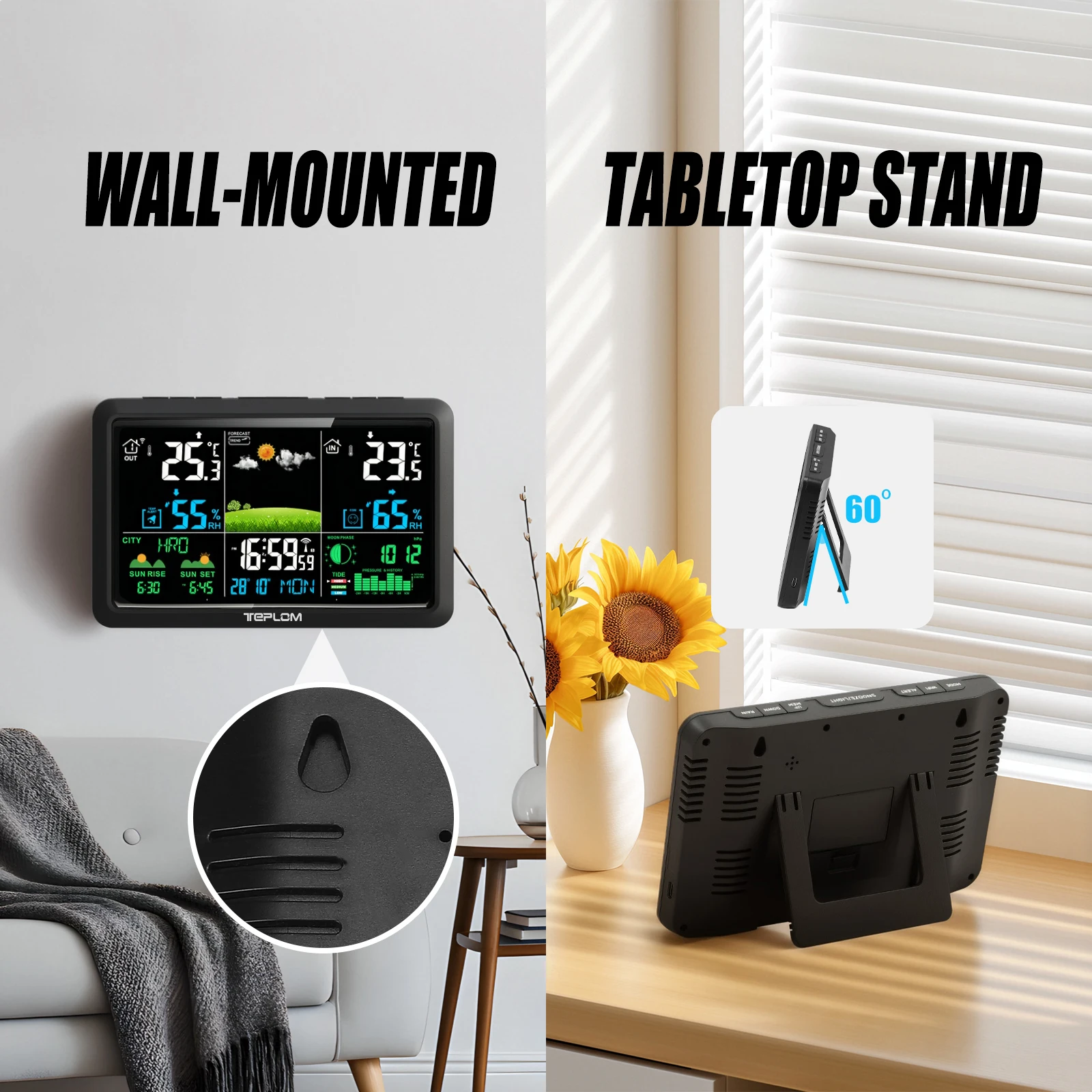 7.5 Inch Wireless Weather Forecast Electronic Meteorological Clock Indoor Outdoor Temperature Gauge with Temperature Humidity
