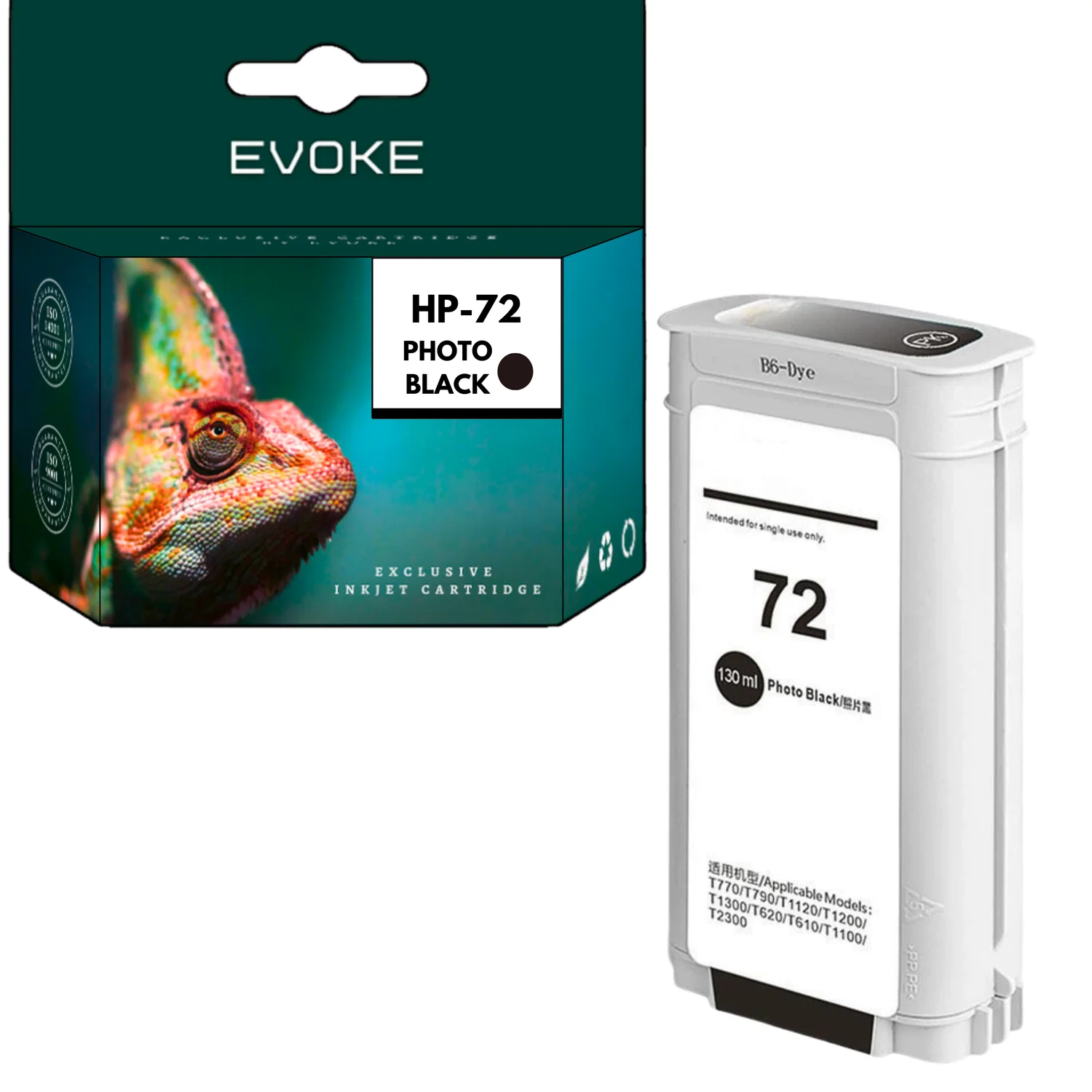 Evoke Compatibele Inkt voor Hp 72Pbk 72 72 Pbk C9370A Zwart Foto 130 ml Designjet T610 T620 T790 T770 T1100 T1200 T1200 Hd T2300 T1300