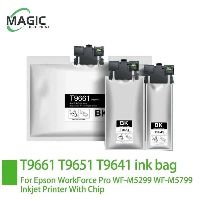 Compatible T9641 T9651 T9661 Ink Bag Cartridge With Ink For Epson WorkForce Pro WF-M5299 WF-M5799 Inkjet Printer With Chip