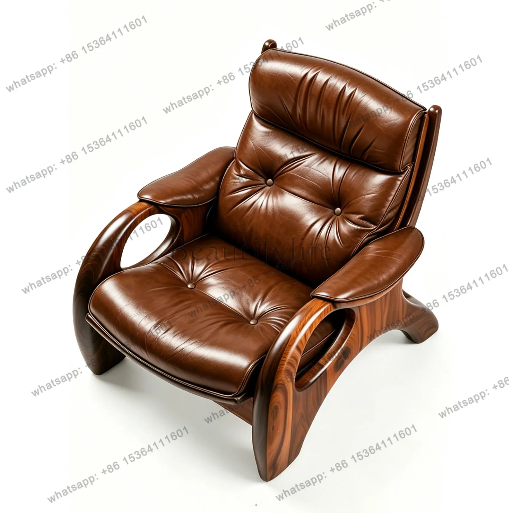 XX. Medieval solid wood leisure chair retro leather single sofa chair