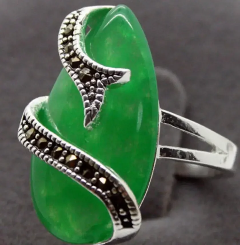 Green jade Marcasite Sterling Silver Ring watch wholesale Quartz stone CZ crystal