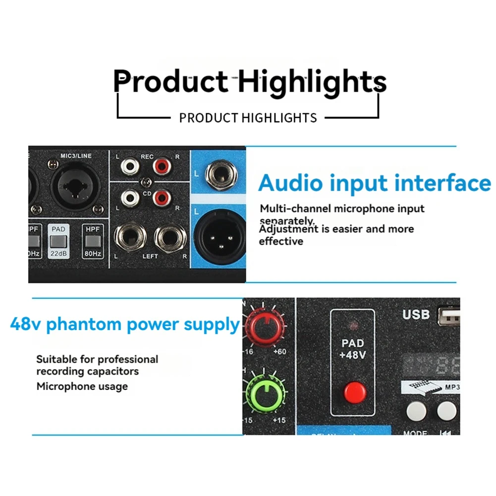 

Y23A-A5 Live Sound Card Mixing Console Mixer For Live Streaming DJ Audio Equipment Professional Audio 5Channel Sound Mixer