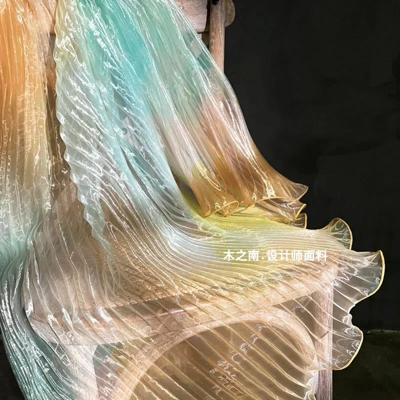 حورية البحر Harpsichord سحق موجة كبيرة الليزر الأورجانزا النسيج لمرحلة الأداء فستان مصمم Diy بها بنفسك مواد الخياطة القماش