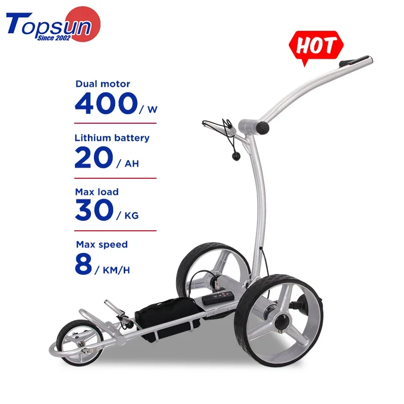 Topsun Remote Golf Cart Price Motorized Carbon Golf Caddy Electric Golf Trolley