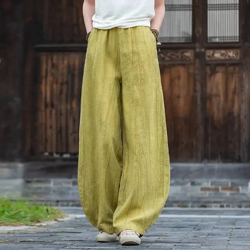 UMI MAO ผ้าป่านย้อมผูกย้อมสวมใส่กางเกงลำลองฤดูใบไม้ผลิฤดูใบไม้ร่วงใหม่กางเกงลำลองผู้หญิงผ้าฝ้ายโคมไฟเฟมม์ Y2K แฟชั่นกางเกง