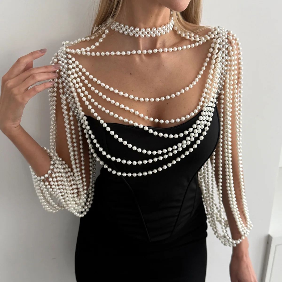 

SHIXIN Luxury Multi-layer Imitation Pearl Shawl Body Chain Women Elegant Long Necklace Body Jewelry Bride Wedding Accessories