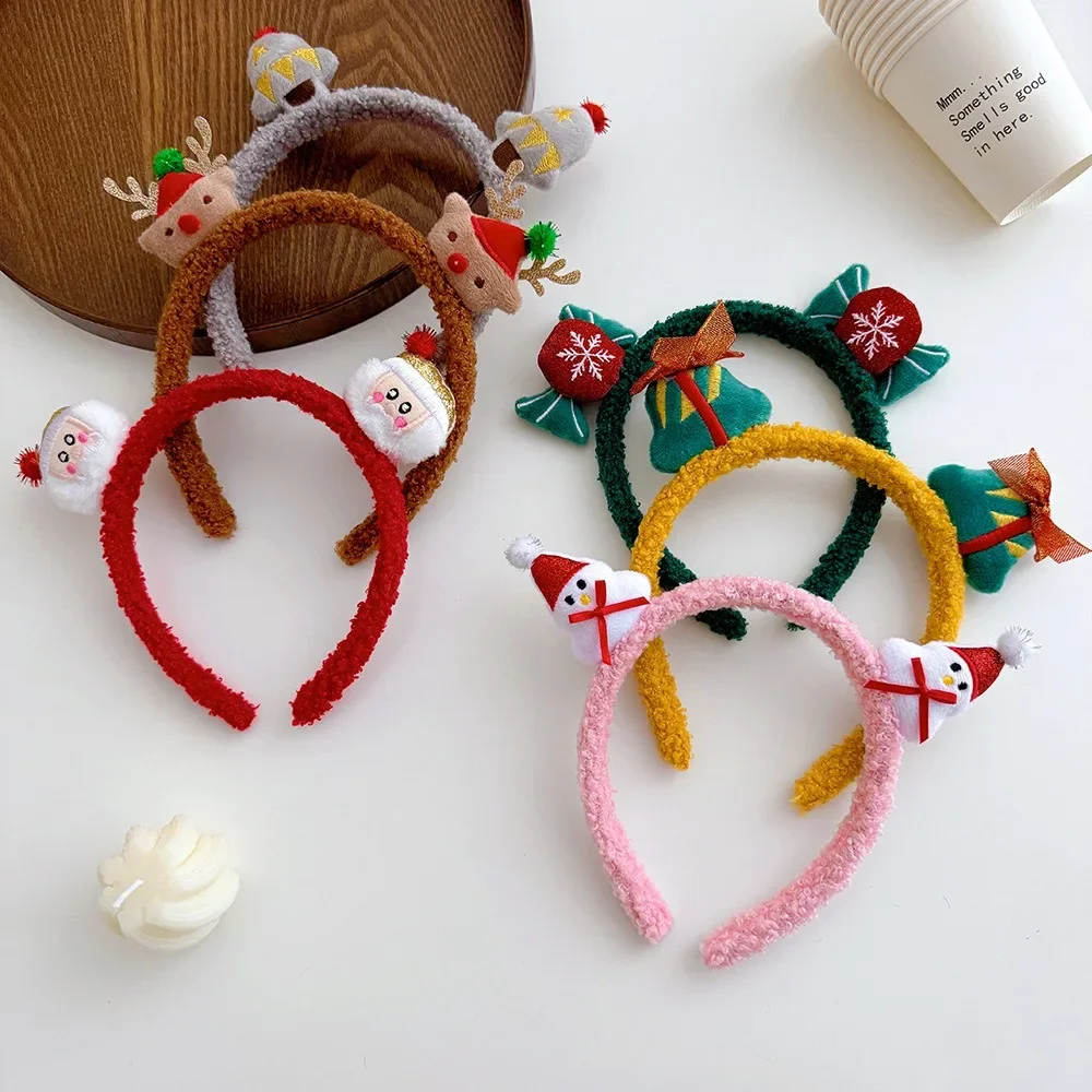 Diadema navideña para lavado de cara, accesorios para el cabello con astas, diadema de felpa de otoño/invierno, bonito muñeco de nieve de alce, diadema de Año Nuevo