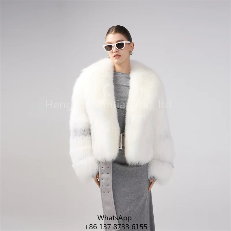 

New Fashion Casual High Quality Fox Fur Coat Long Sleeves Fully Collar Handmade Women's Crop Fox Fur Jacket