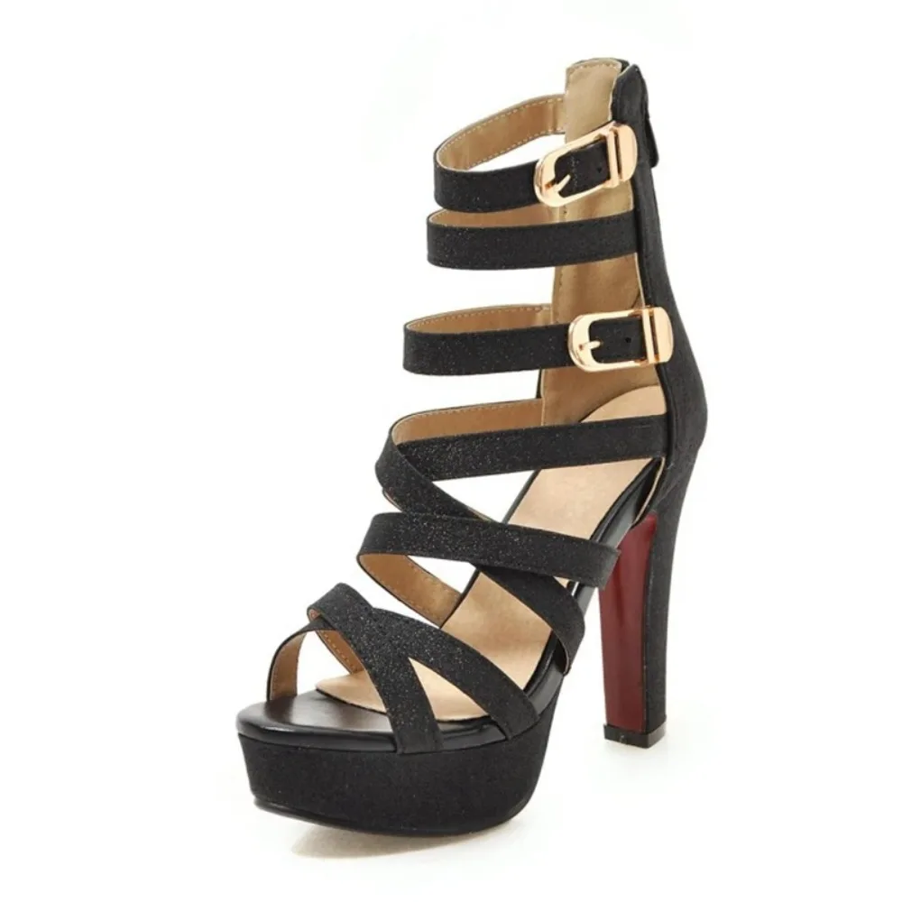 Plus Size 48 Women Sandals Pumps Fashion Peep Toe 12cm High Heels Sexy Back Zip Club Party Wedding Female Platform Sandals C-5