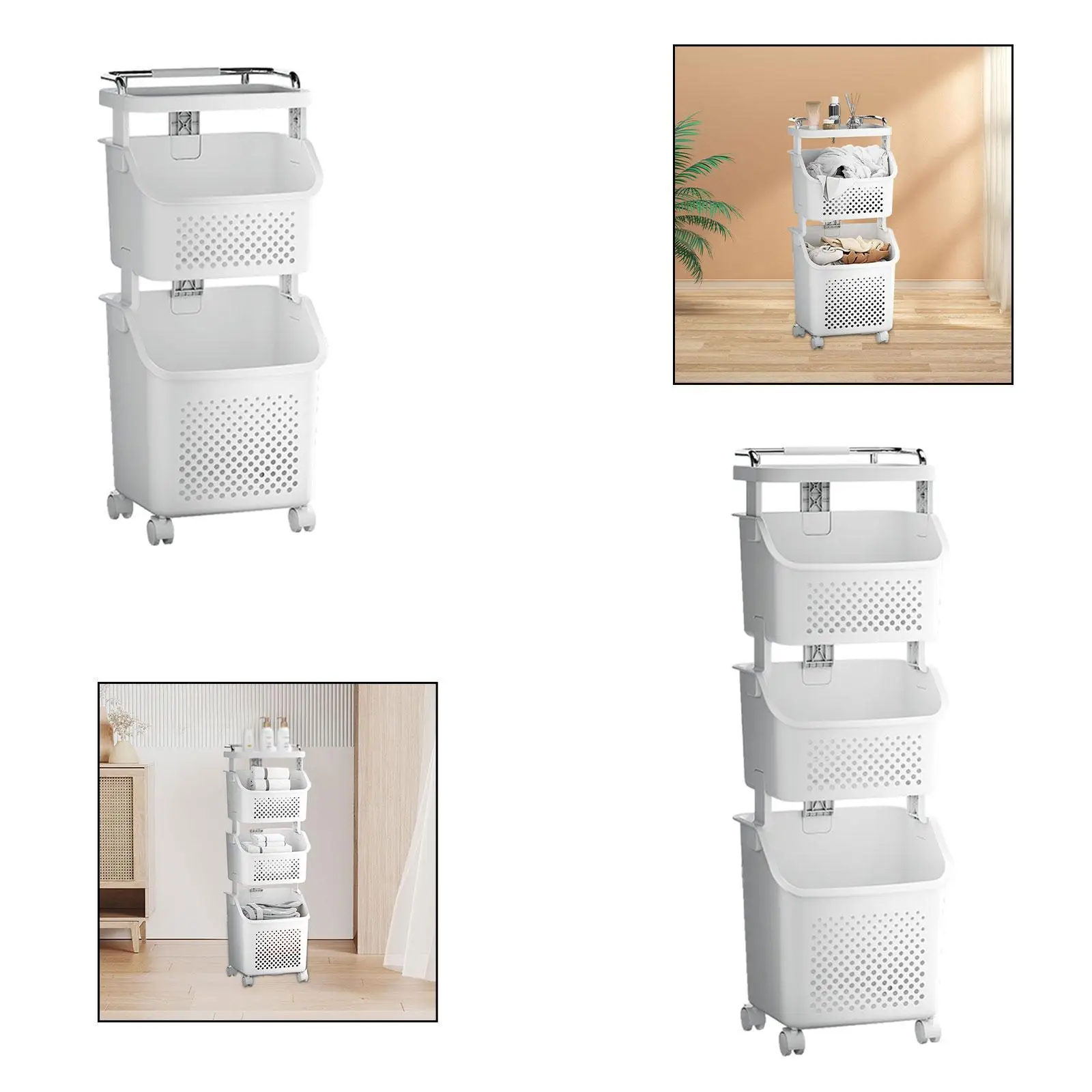 Laundry Cart Dirty Clothes Basket Storage Bin with Wheels Rolling Laundry Hamper for Bathroom Household Apartment Kitchen