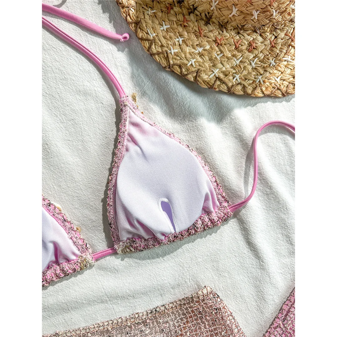 Mit Rock, gewelltem Ausschnitt, Neckholder-Bikini, Damen-Badebekleidung, dreiteiliges Bikini-Set, gepolsterter Badeanzug, Badeanzug, Schwimmanzug V8482 – Detail 13