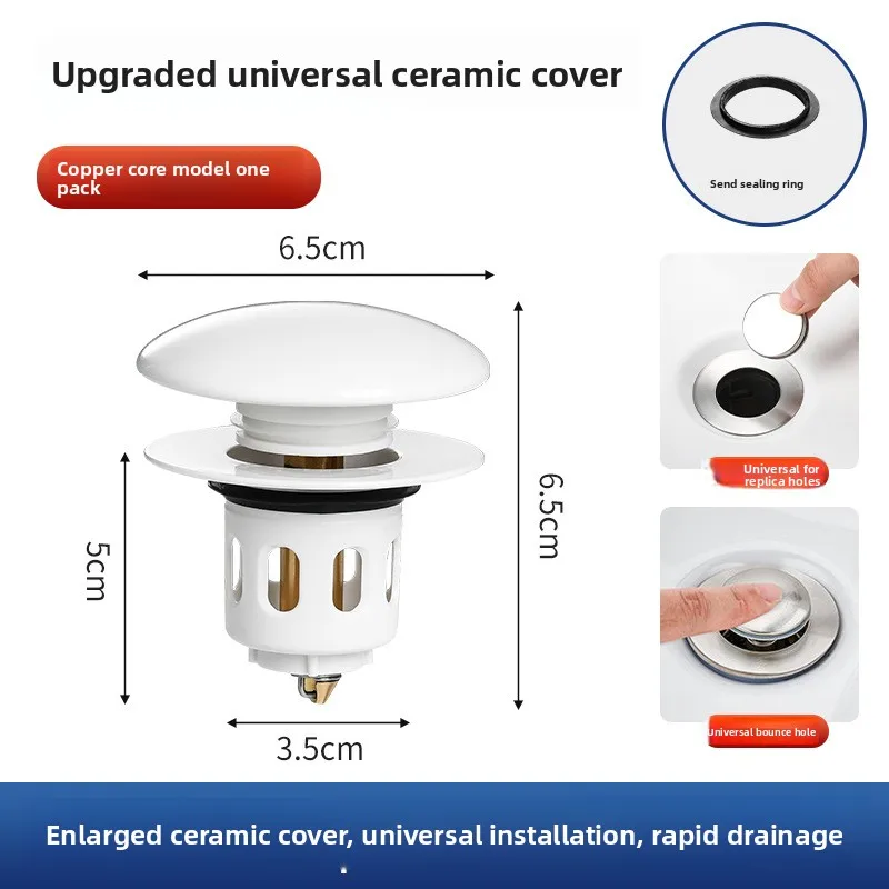 ‑Up Sink Drain Stopper, Anti‑Clogging Odor‑Resistant Basin Drain Core Brass Stainless Steel Bathroom Basin Accessory