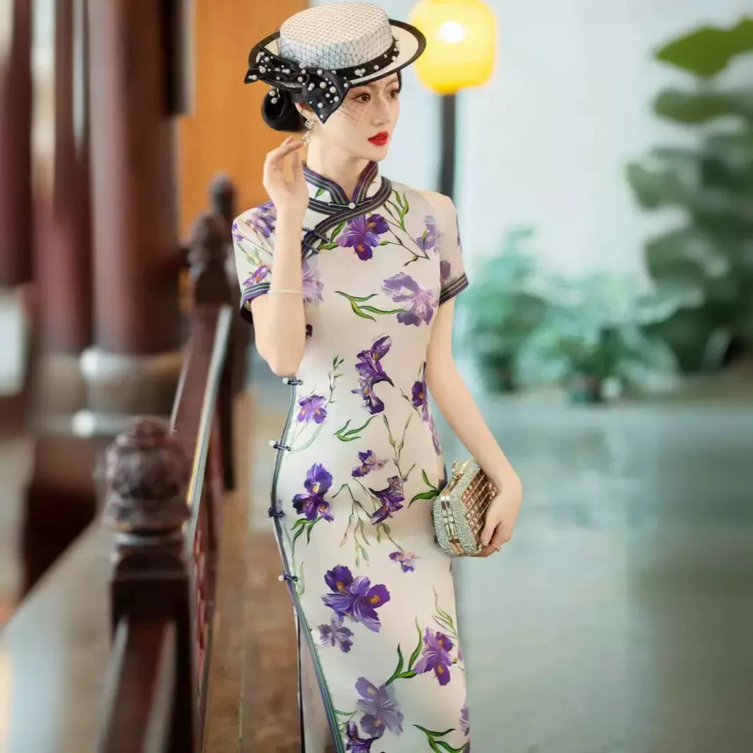 

High-End High Quality Real Silk Cheongsam Qipao Summer Women's 2024 New Daily Retro Modified Dress