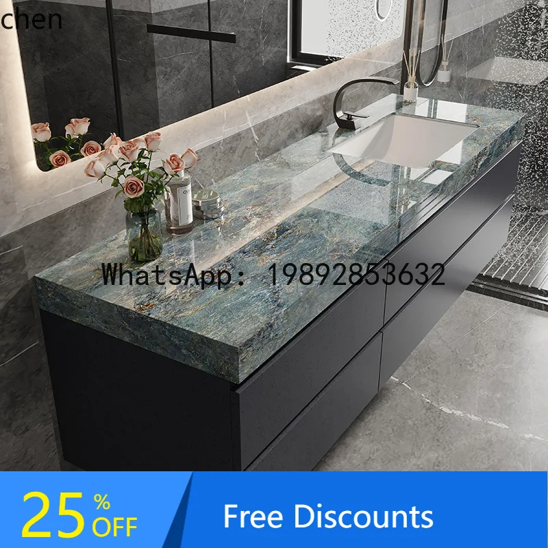 YFY  Modern Rock Slab Bathroom Cabinet Combination Integrated Basin Solid Wood Washstand Face Washing Sink Basin