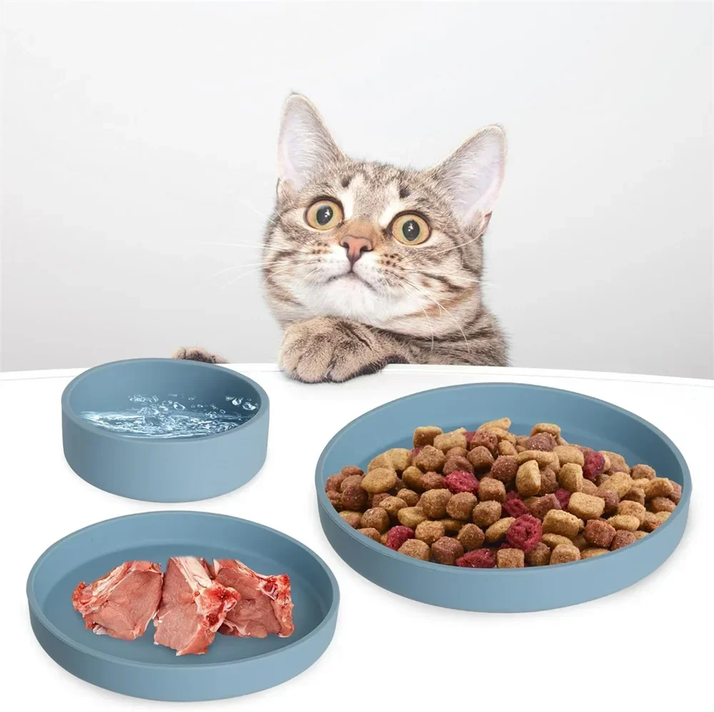 Cat Bowl Silicone Fall-resistant Pet Cat Feeding Water Bowl For Dogs Feeder Supplies Wet and Dry Separation Food Container