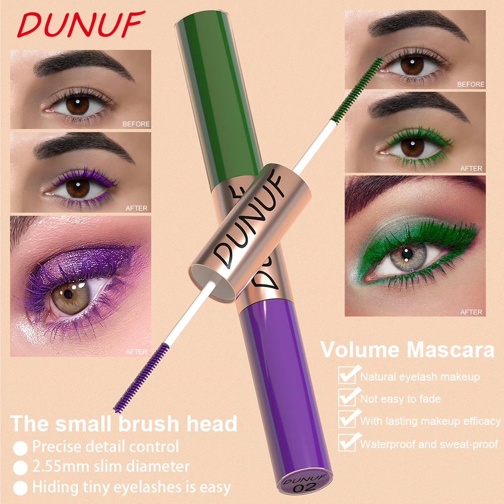 Dual-Ended Color Mascara Long-Lasting Waterproof Volumizing Lengthening Curling Eyelash Makeup for Women