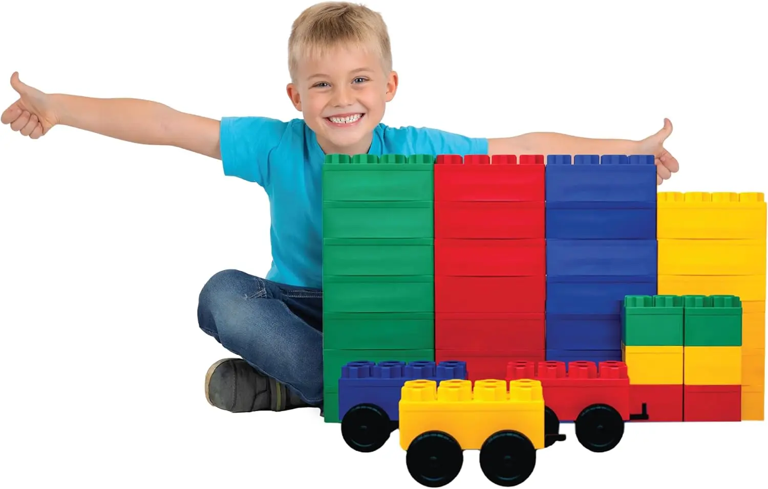 Big Blocks for Kids Ages 4-8 - Indoor & Outdoor Blocks for Kids Games - Large Building Blocks (36 pc with 3 Cars) Train Set