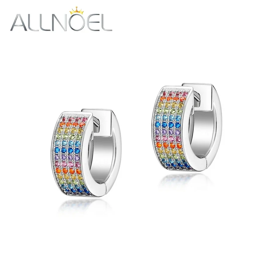 

ALLNOEL Real 925 Sterling Silver Hoop Earrings For Women Inlaid Colorful Zircon Rainbow CZ High Quality Jewelry Party Gifts