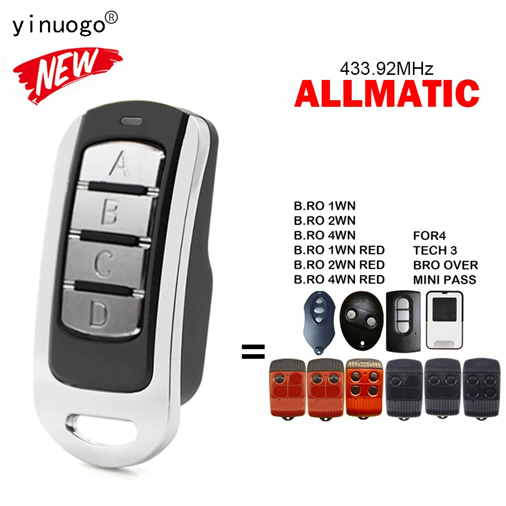 

ALLMATIC B.RO 1WN 2WN 4WN 1WN RED 2WN RED 4WN RED FOR4 TECH 3 BRO OVER MINI PASS Garage Remote Control Door Opener 433.92MHz Key