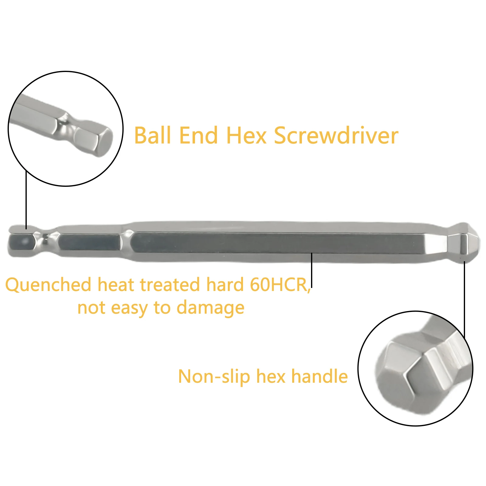 Magnetic Ball Head Hex Screwdriver Bit 1/4 Inch Hex 100mm H1.5-H10 Metric 1pc Hand Tool