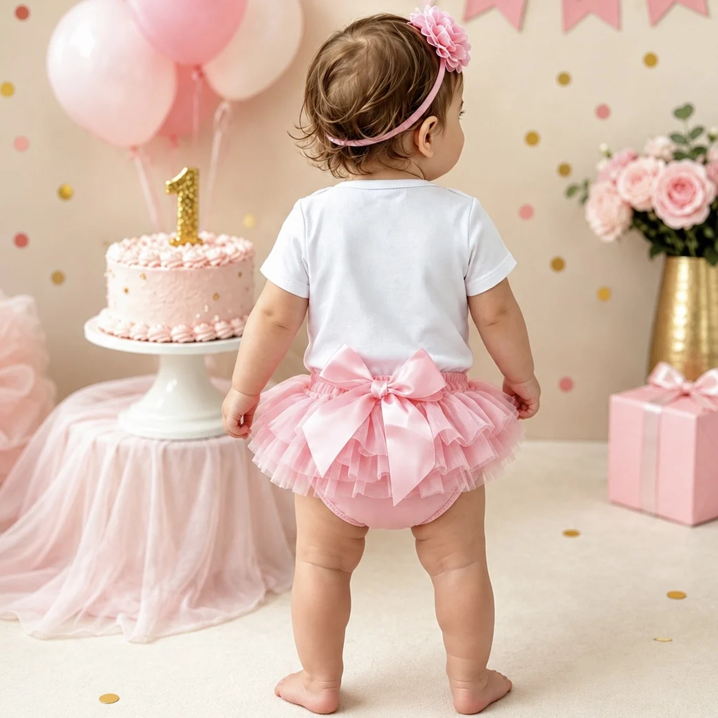 3Pcs Pink Princess 1st Birthday Outfit for Baby Girls - 