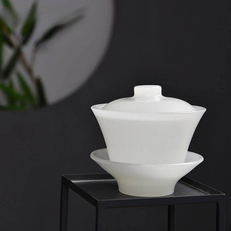 

180ml Full Pure White Jade Porcelain Gaiwan Handmade Tea Tureen Household Tea Brewing Cover Bowl for Tea Supplies Collection