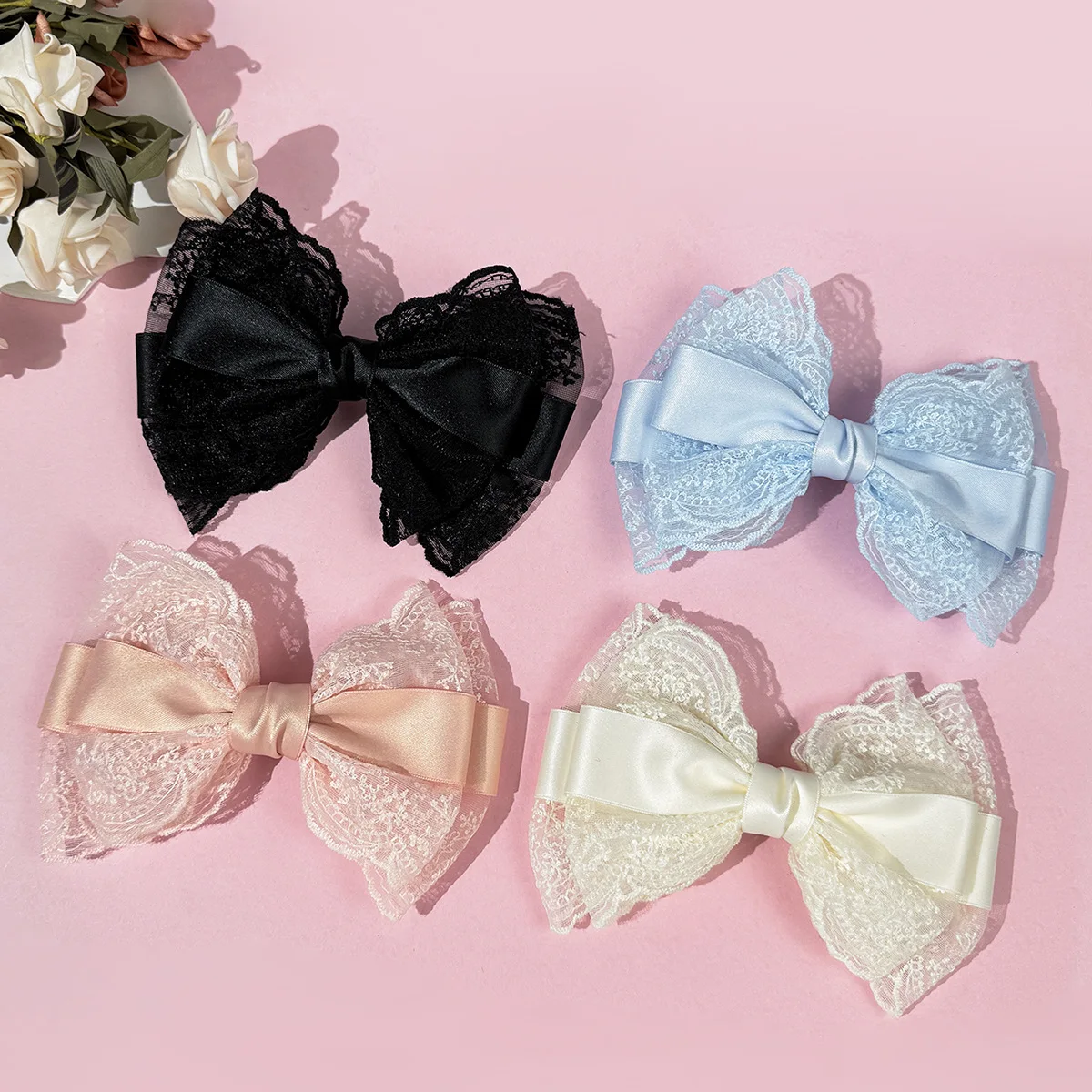 

20 PCS/Lot, 8“ Large Lace Ribbon Bow Hair Clips For Women Girls Fashion Elegant Ponytail Clips Hair Accessories