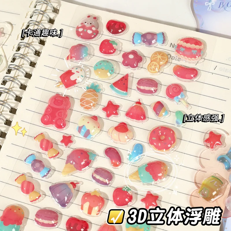4 قطع من ملصقات الإغاثة ثلاثية الأبعاد كاواي للأطفال، ملصقات فقاعات كريستالية ممتعة، ملصقات تزيين كرتونية ثلاثية الأبعاد هدية