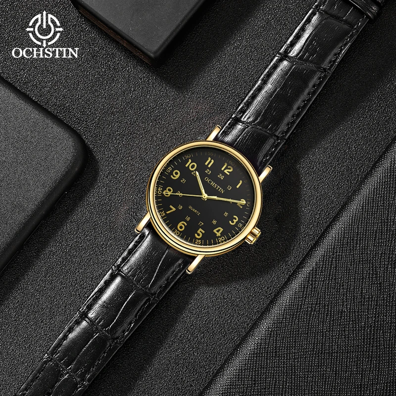 

OCHISTIN 2023 New Mens Watches For Men Retro Big Dial Quartz Wrist Watch Male Casual Black Leather Watch Reloj Hombre