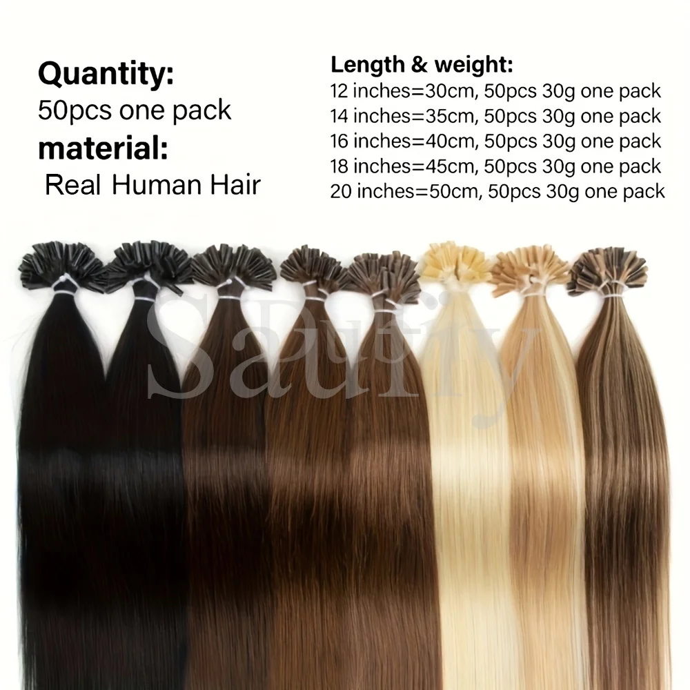 30g/pack Straight Nail U Tip Hair Extensions Real Human Hair Straight Capsules Keratin Tip Human Hair Extensions Natural Black Balayge Natural Black Brown Blonde Hot Fusion Human Hair Extensions 50Strands