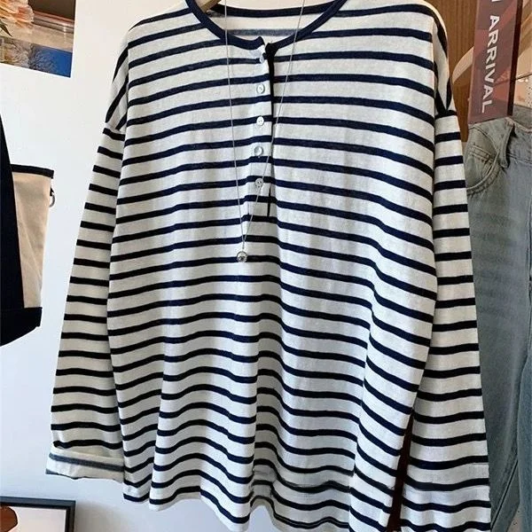 

Loose Fit Long Sleeve Button up Striped T-Shirt Men's Summer 2026 Korean Style Casual Comfortable Polyester Shirt