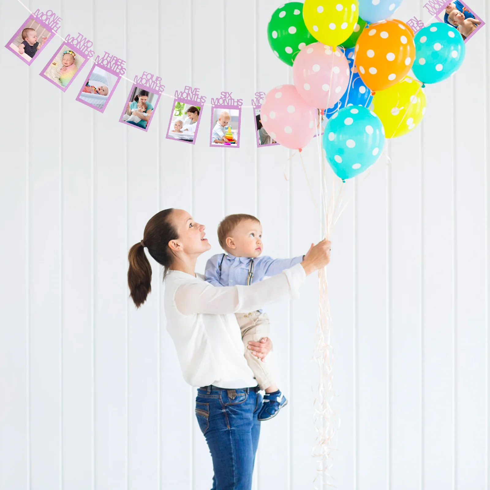 Baby Birthday Photo Wall Display Banner Pink 1-12 Months Photo Rack Kids Party Decoration Kids Birthday Banner