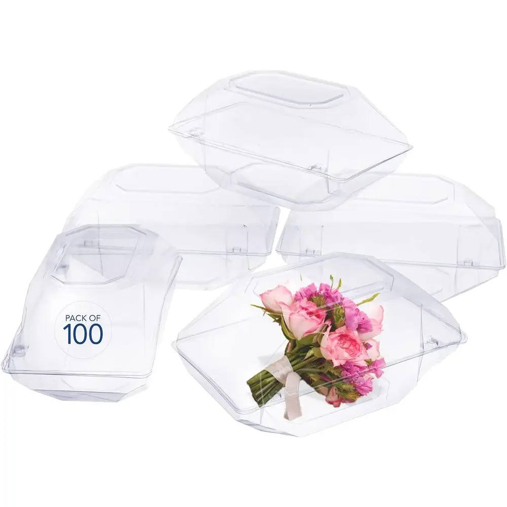 

Clear Plastic Lower Boxes for Roses, Orchids, Prom, and Weddings - 100 Pack, 9x5x4 Inches