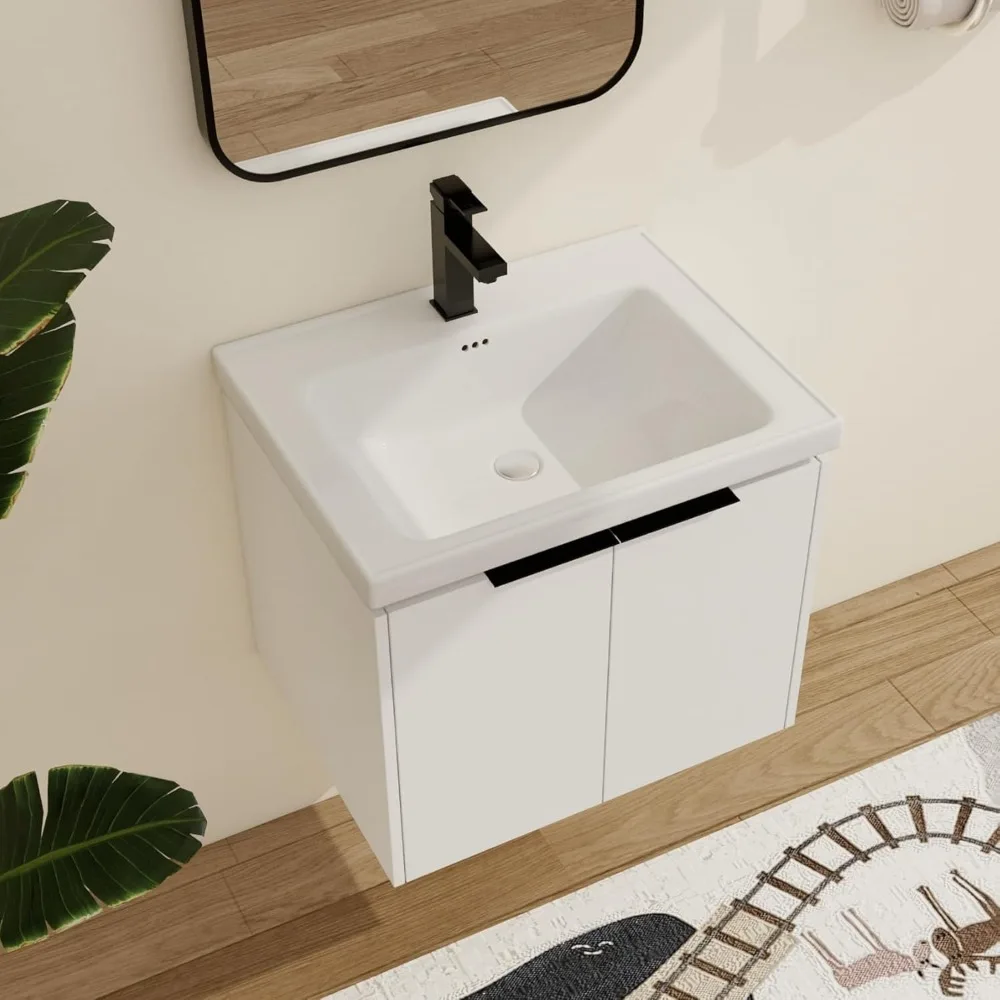 24 vanités de salle de bain flottantes avec lavabo, vanité de salle de bain murale simple de 24 pouc