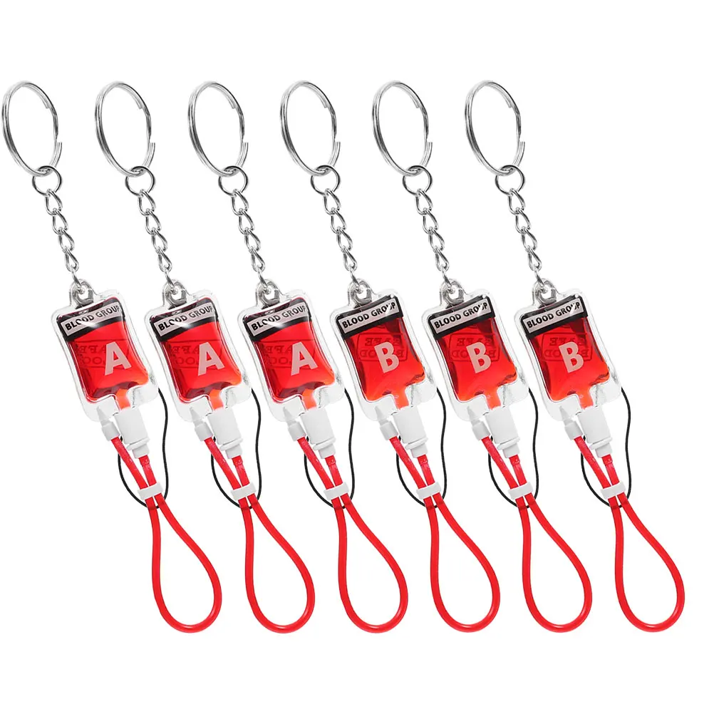 

6pcs Blood Type Keychains Cool Phone Charm Unique Design Blood Bags Style Pendant Key Ring Decor Practical Gift Packaging Box