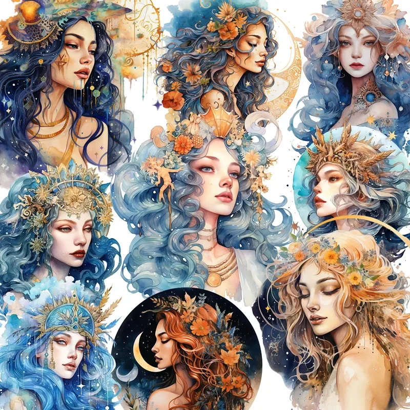 12Pcs/Pack Retro Moon Goddess Sticker DIY Craft Scrapbooking Album Junk Journal Decorative Stickers