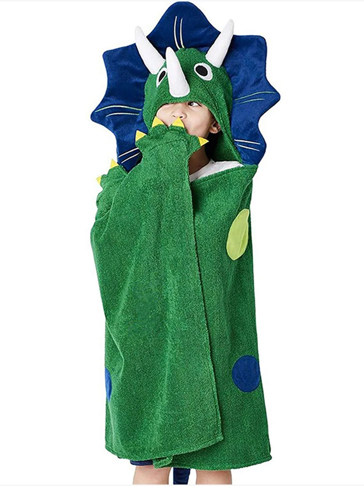 

Детское полотенце-пончо с капюшоном в виде 3D динозавра, из чистого хлопка, для мальчиков, для дома и пляжа, с мультяшным рисунком, большое банное полотенце