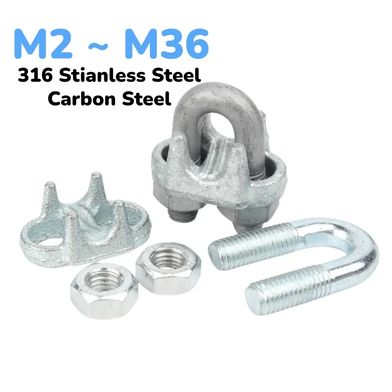 316 Stianless Steel/Carbon Steel M2 ~ M36 U-Bolt Type Wire Rope Clip Clamp Bolts Household Hardware Working