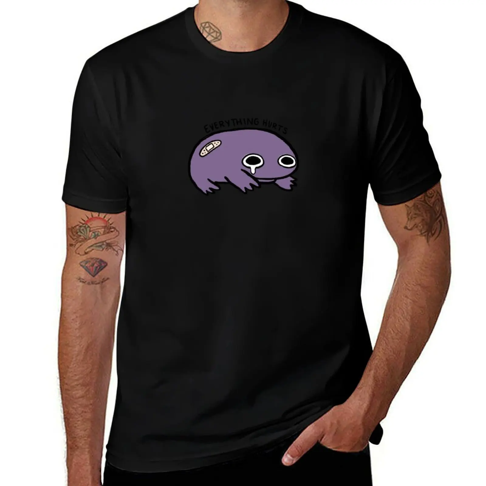 Everything Hurts Crying Eggplant Purple Frog with Bandage T-Shirt designer shirts cheap stuff mens designer t shirt