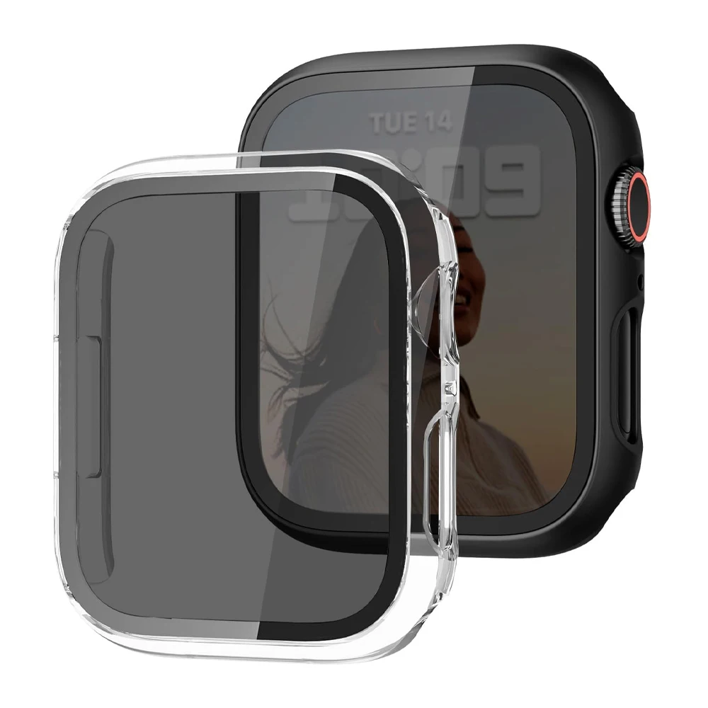 Sichtschutzhülle für Apple Watch 9 8 7 6 5 SE Ultra 2 49 mm 44 mm 45 mm 41 40 mm, Displayschutzfolie aus gehärtetem Glas, iWatch-Schutz