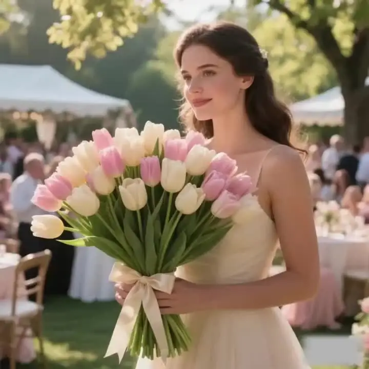 12 Stück Realistische Künstliche Tulpen-Blumensträuße - Naturgetreue Mehrblütige Tulpen mit Blattwerk, Hochzeits-/Muttertags-Dekoration – Detail 8