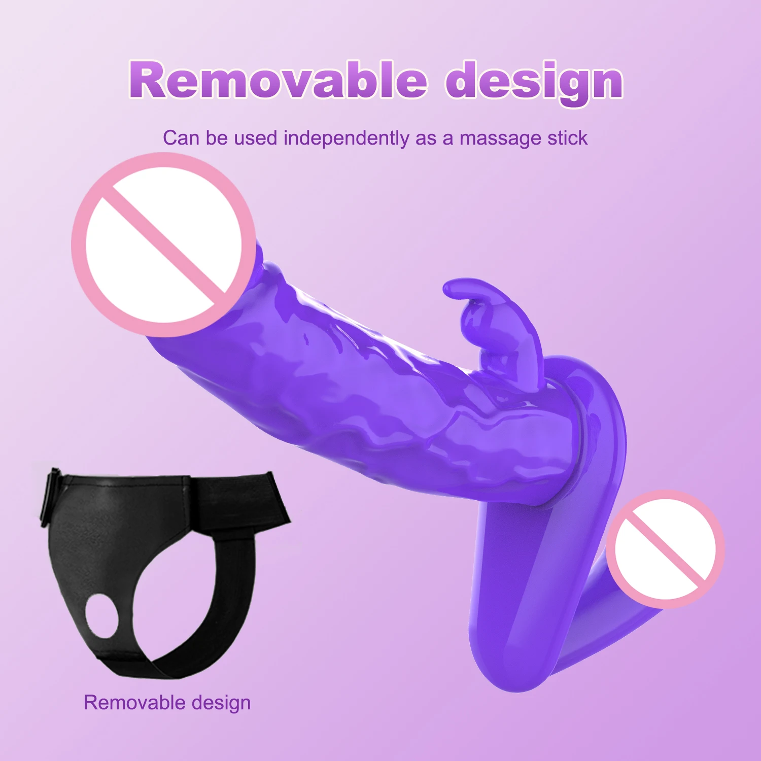 2 in 1 Silicone Double Head Strap on Dildo Rabbit Shape, Detachable Head, Wearable Adult Sex Toy for Men Women view 6