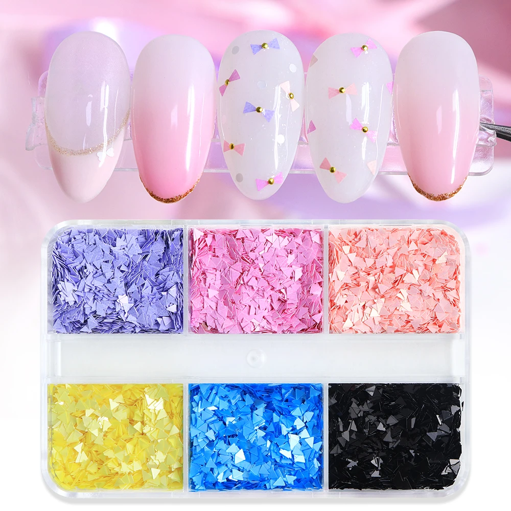 6 Grids Colorful Triangle Shape Nail Art Sequins Mini Triangle Paillettes Polish Summer Nail Decoration Manicure DIY Accessories