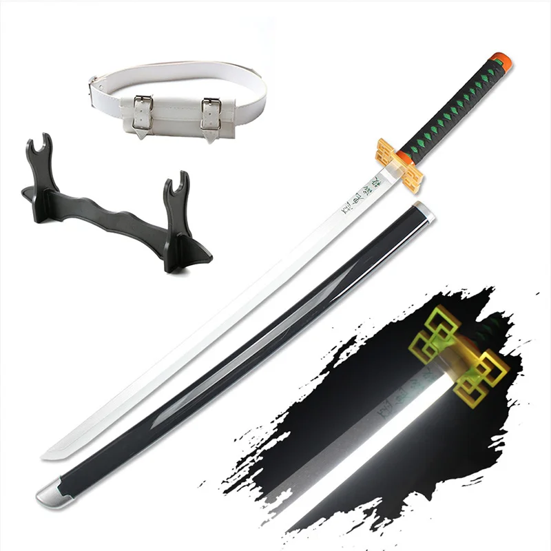 Demon Slayer Cosplay Espada, Anime Katana, Kyoujurou, Giyuu, Azul Vem com Cinto e Porta-Espada, Armas Luminosas