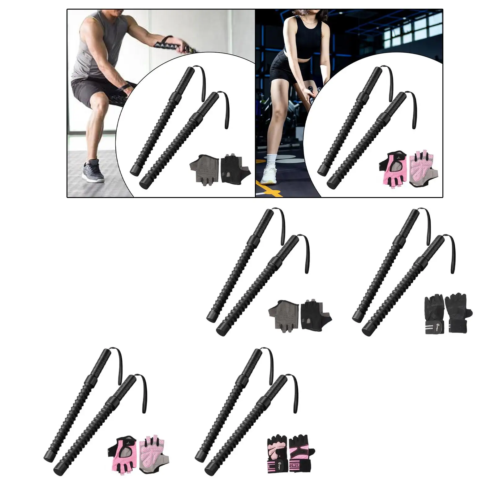 2x Ropeless Battle Ropes Home GYM Strength Training แบบพกพาสําหรับผู้ใหญ่ฟิตเนส Sticks อุปกรณ์ฟิตเนสการออกกําลังกายการฝึกอบรมเชือก